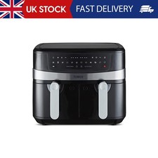 Tower T17088 Vortx 9L Dual Basket Air Fryer with Smart Finish, 2600W, Black