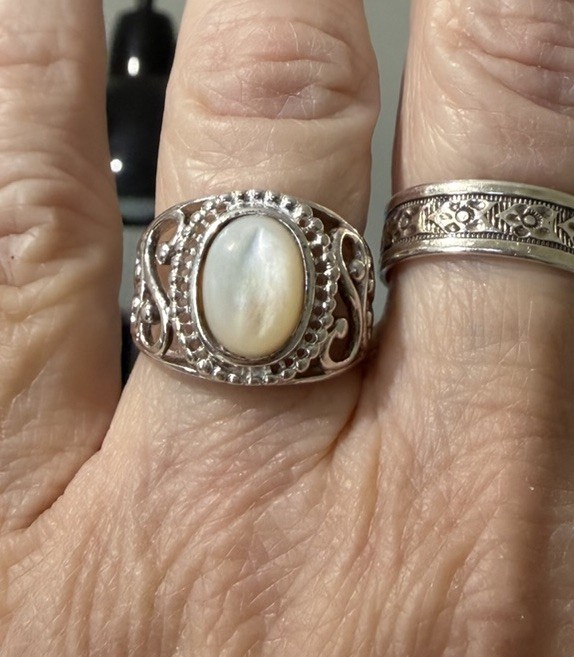 STERLING SILVER MOP OPEN SCROLLWORK RING SIZE 7 - image 2