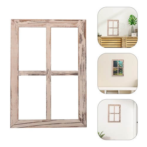 2 Pcs Wooden False Windows Faux Pane Farmhouse Living Room Wall Decor - Picture 9 of 12
