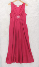 Vtg Pink Chemise Night Gown Floral 70s Maxi Cottage Prairie Embroided V Neck M