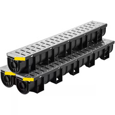 Trench Drain System, Channel Drain with Metal Grate, 5. 9X5. 1-In. HDPE Drainage