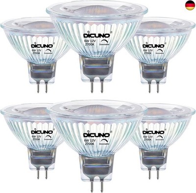 DiCUNO Dimmbar GU5.3 LED Lampe 6W, ersetzt 60W Halogenstrahler, MR16 LED Spot