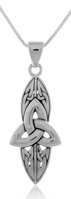 Jewelry Trends Long Celtic Trinity Knot Sterling Silver Pendant Necklace 18''