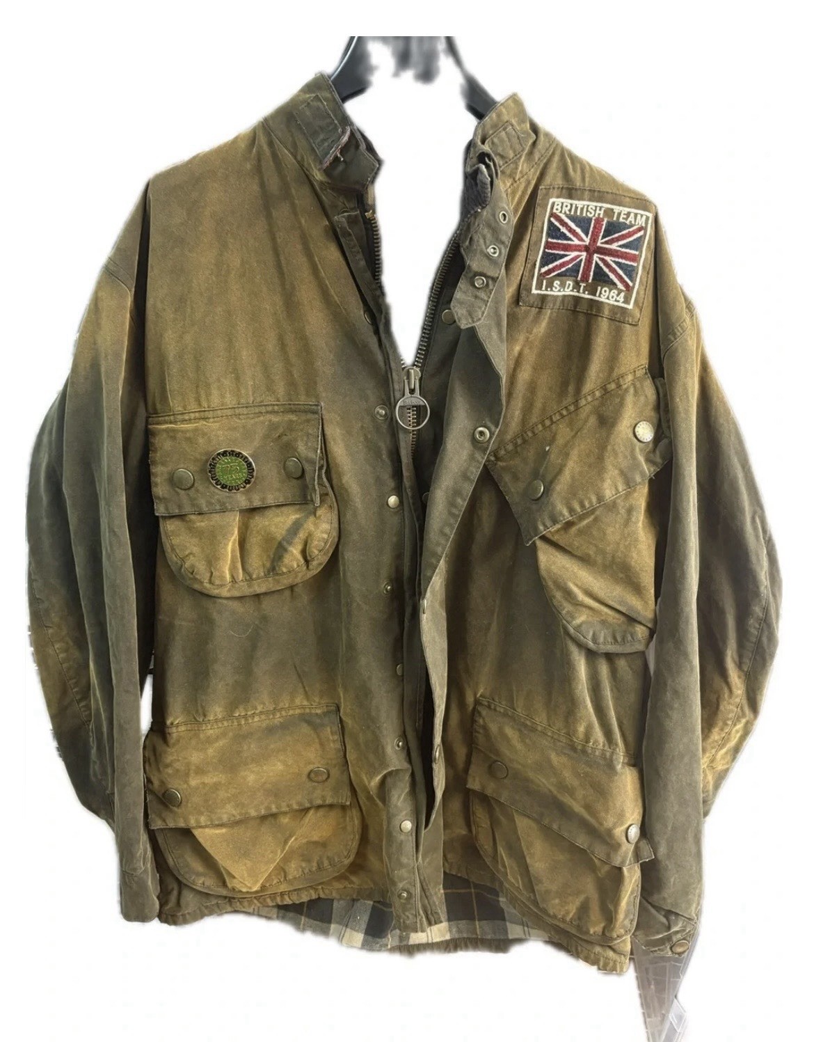 Barbour 75th Anniversary International Distressed Waxed Cotton Jacket Size 44” image 2