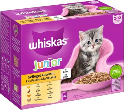 Whiskas Junior Nassfutter Geflügel Auswahl Gelee Portionsbeutel Multipack 12x85g