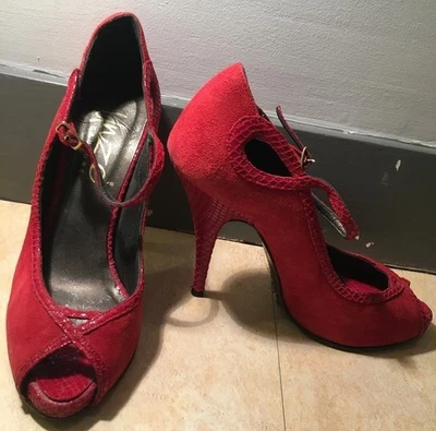 escarpins rouge ,37 , talons 10 cm, UNZE Couture - Photo 1/2