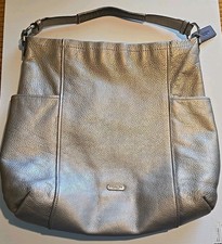METALLIC PLATINUM SILVER COACH SHOULDER BAG PEBBLED LEATHER