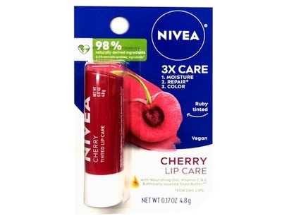 NIVEA Cherry Lip Care 0.17 oz Shea Butter Moisturizing Tinted Lip Balm NEW