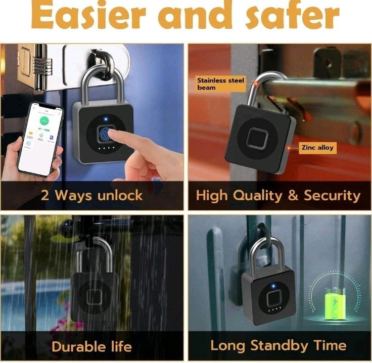 Candado de huellas dactilares inteligente, resistente al agua y sin llave.
