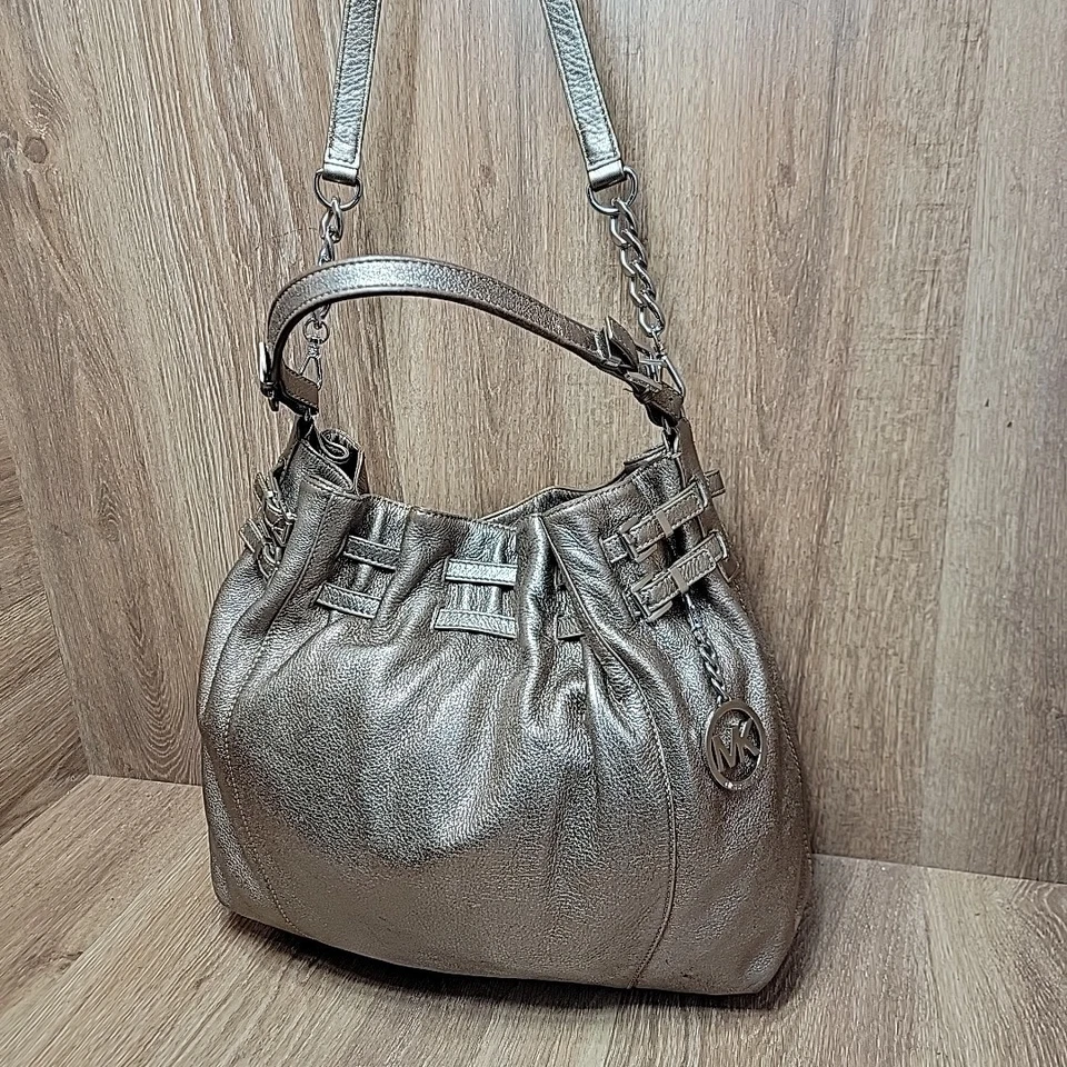 Michael Kors Edie Radiant Gold Metallic Shoulder Hobo Bag Purse Satchel Shiny - Image 2 of 4