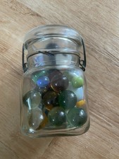 Lot Of 40 Vintage Marbles In A Vintage BALL Half Pint Jar Full Assorted Styles