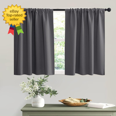 Short Grey Blackout Curtains for Small Bedroom Window Insulating UV Blocking