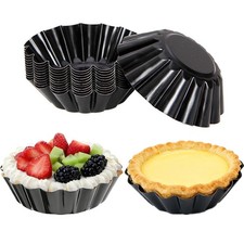 DWWTKL 12-Pack 3 Inch Nonstick Mini Tart Pans Fluted Side for 3 Inch, Black