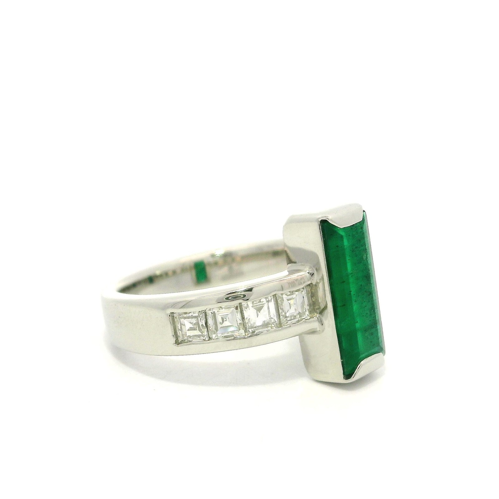 Solid Platinum 1.80ctw Long Rectangular Emerald w… - image 2