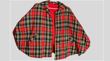 Vintage Red Tartan Plaid Wool Cape Coat Poncho Jacket Lined One Size