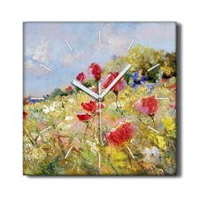Image of Silent Wall Clock Canvas 30x30 Painting Abstract Meadow Flowers Landscape