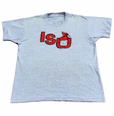 Vintage 90s Bone Student Center ISU USA College grau meliert T Shirt Gr. XL