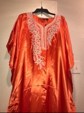 Goddess long kaftan women satin dress one size Shinee Orange