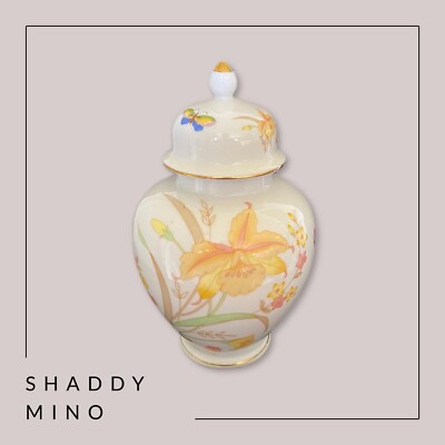 JGI Shaddy Mino China Porcelain Ginger Jar Vase Urn Daffodils & Butterflies 