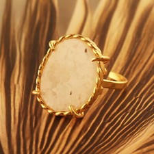 Unique White Geode Druzy Gold Plated Prong Set Adjustable Statement Jewelry Ring