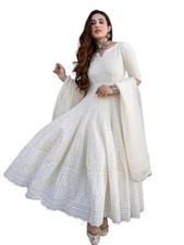 Women's Lakhnavi Anarkali Cotton Chikankari Kurti with Dupatta Anarkali Kurta