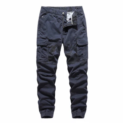 Pantalons Cargo Combat En Coton Pour Hommes Tapered Droits De Randonnée Bleus - Photo 1/4