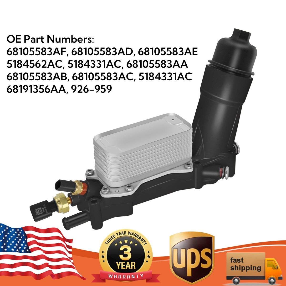 Engine Oil Cooler Filter Housing Assembly For Dodge, Chrysler, Jeep 3.6L (2011-2016)
