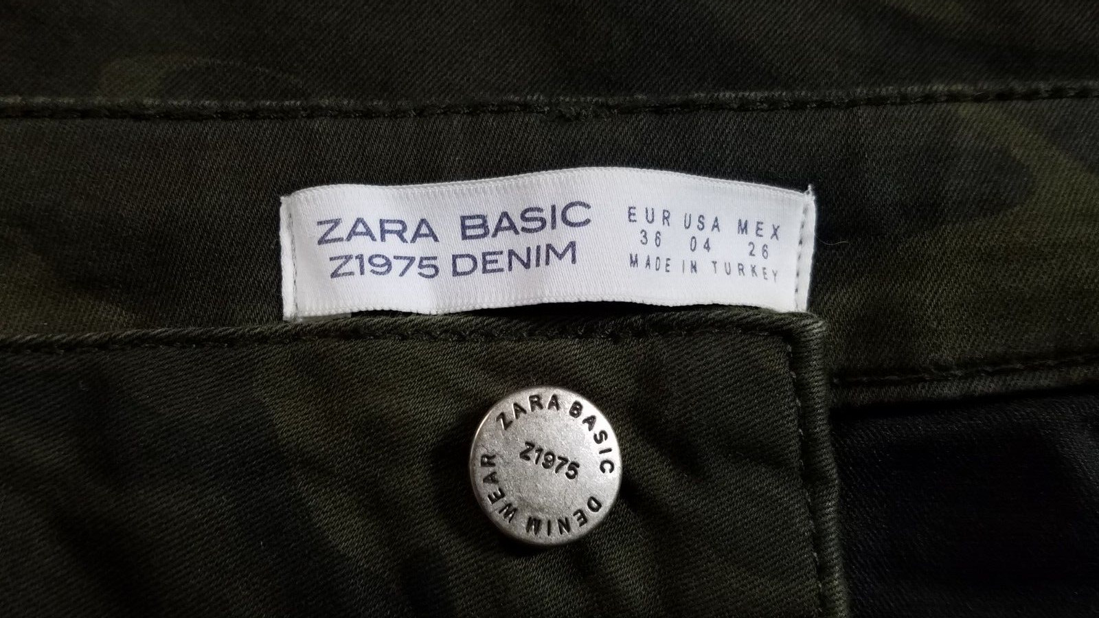 Zara Basic Z1975 Jeans Skinny Crop Ankle Moto Stretch Camo Size 4 image 9