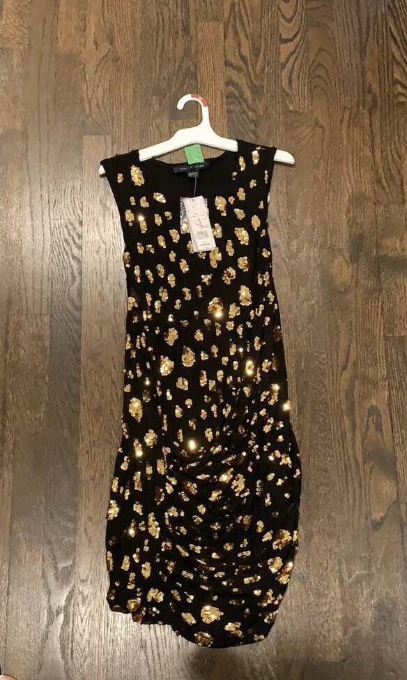 NWT FRENCH CONNECTION Black Jersey Gold Sequins Galaxy Drape Mini Dress SZ  2 XS | eBay