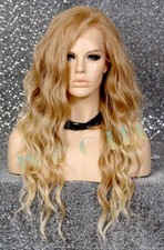 FREE PART Human Hair Blend Full Lace Front Wig Wavy Blonde mix Heat OK WBABY