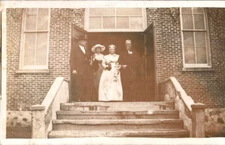 Postcard RPPC Real Photo People Leaving Church AZO circa 1904-1918