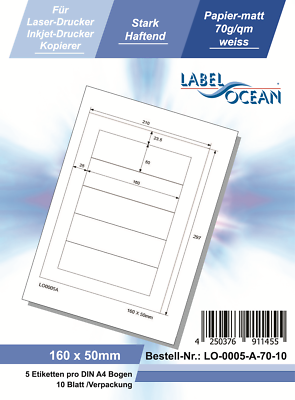 Klebeetiketten DIN A4 Weiß 52,5x29,7mm (Laser Inkjet Kopierer