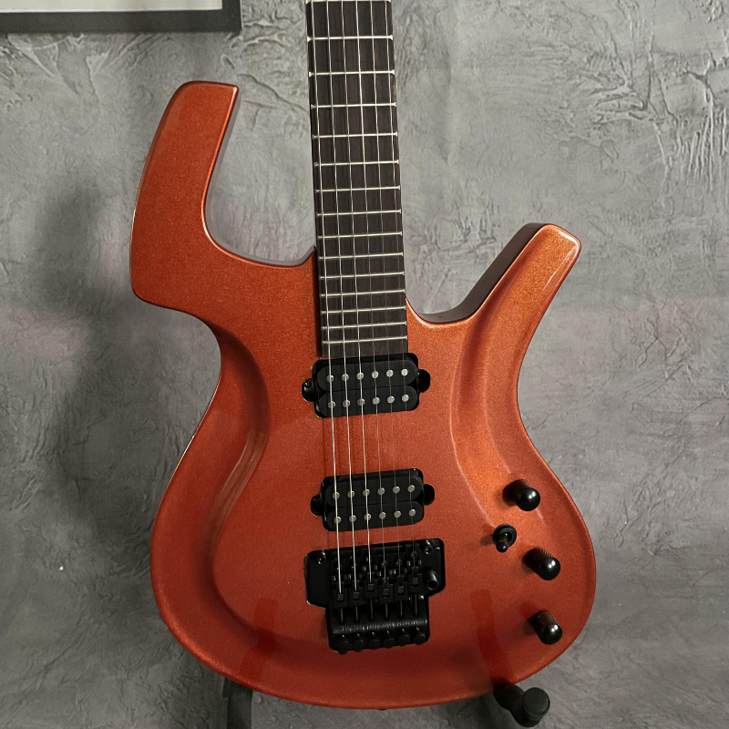 Handmade 6 Strings Metal Orange Color Body 2H Open Pickups FR