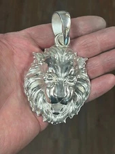 Lion head King Pendant Charm Silver .925 Bail 18mm 3.75" Large 136 grams