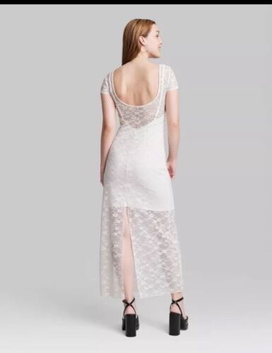 Women's Maxi Dress - Wild Fable White Lace S New With Tags Long Dress Leg Slit - Picture 3 of 8