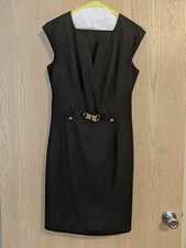 Calvin Klein Women's Shift Sheath Black Dress (LBD) With Gold Hardware ~ Size 6