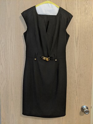 Calvin Klein Women's Shift Sheath Black Dress (LBD) With Gold Hardware ~  Size 6 | eBay