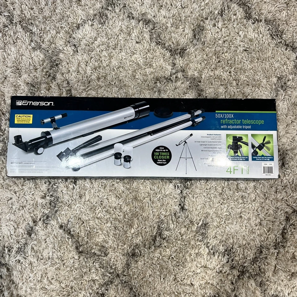 Emerson 50x / 100x Refractor Telescope w/ 4ft Adjustable Tripod NEW OPEN BOX! - Image 2 of 3