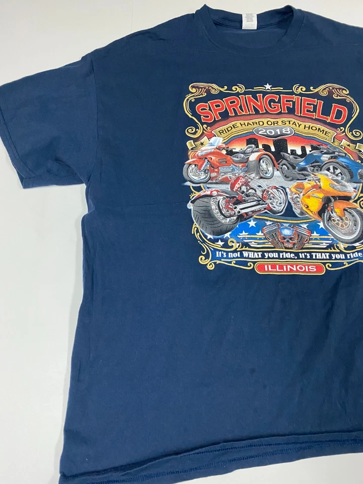 Camisa Springfield Illinois Para Hombre 2XL XXL Azul Motero Gráfico Foto 3 de 4