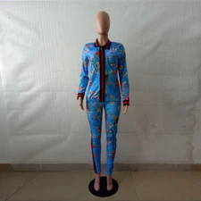 Hot Sell Women Long Sleeve Jacket+Pants  Floral Print  2PC Set Casual Jumpsuit
