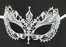 White Crystal Beautiful Eyes Laser Cut Venetian Mask Masquerade Metal Filigree