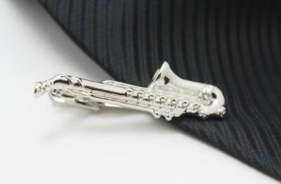 Fine Music Lover Men's Musical Instruments Saxophone Design 925 Silver Tie Clips