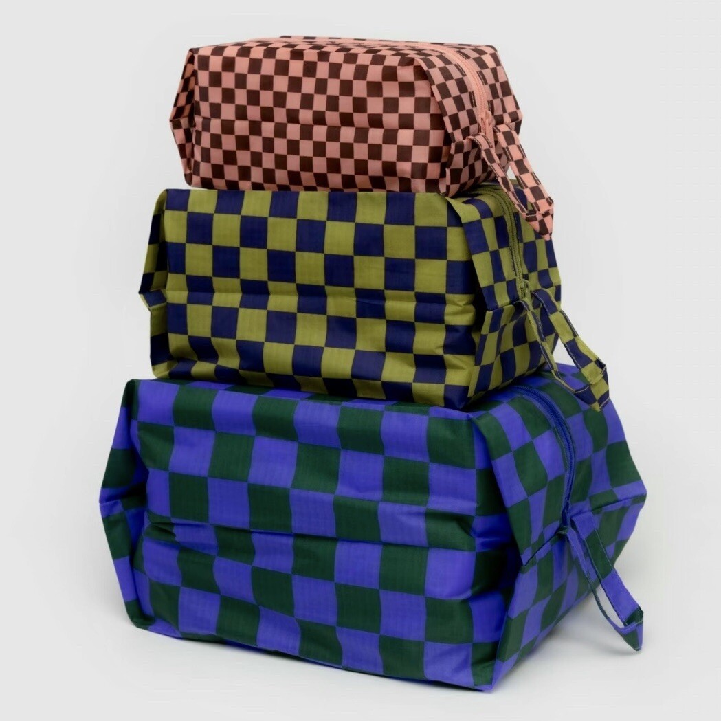 NEW! Baggu 3D ZIP SET in “JEWEL CHECKS” — 3 Recycled Nylon