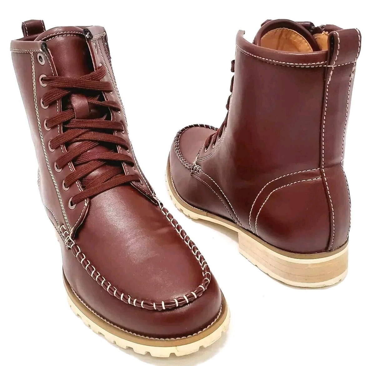 Faranzi Boots Brown Leather Lace Up & Zip Up Boots Men display picture 1