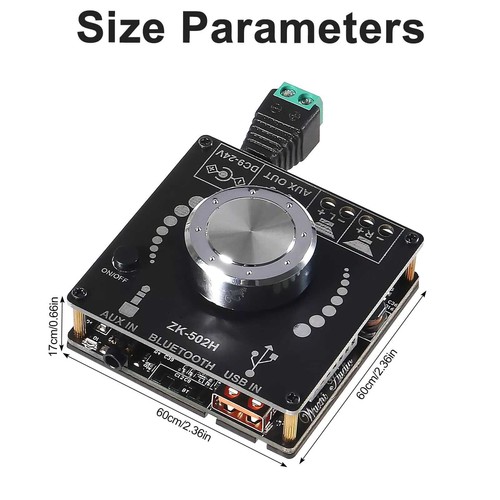 10-100W ZK-502H HIFI 2.0 Digital Power Amplifier Board Kits Bluetooth USB - Picture 11 of 12