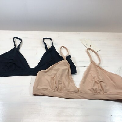 LOT OF 2 FABLETICS WOMEN'S NUDE & BLACK NAKED FEEL TRIANGLE BRALETTE SIZE 2X
