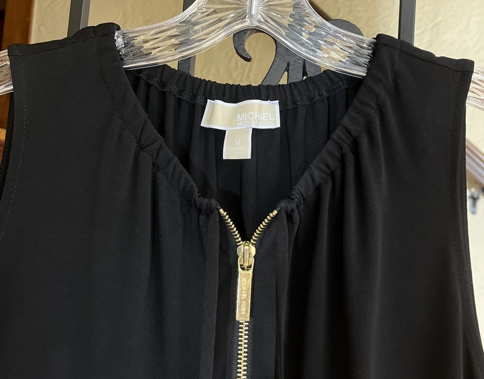 Vestido Michael Kors Negro Sin Mangas Dorado Frontal Cremallera Cambio Para Mujer’s M Foto 2 de 4