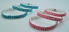 Blue  Pink 2 Row Crystal Rhinestone Stretch Bracelet Bangle Wedding Bridal