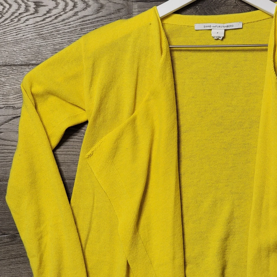 Diane Von Furstenberg Cardigan Womens Petite Yellow Wool Cashmere Open Sweater - Image 4 of 4