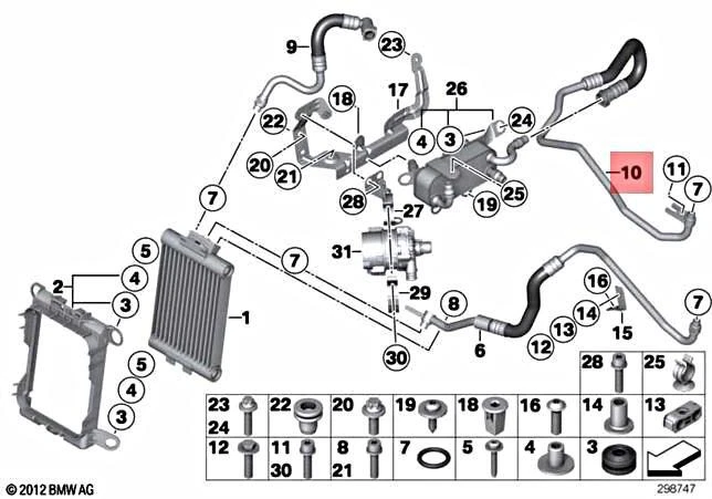 Genuine BMW F22 F30 F32 Engine Oil Cooler Hose Pipe Outlet OEM 